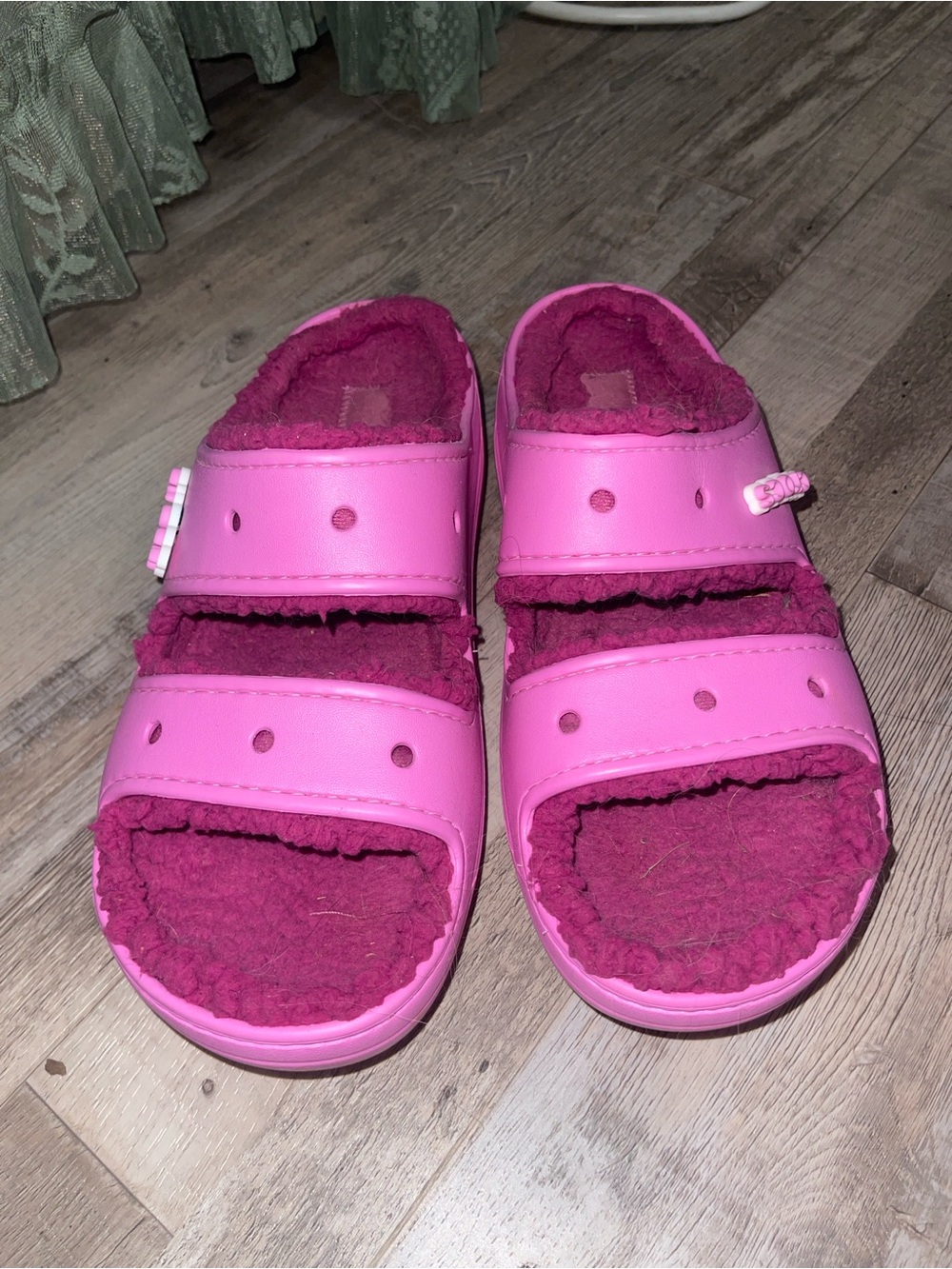 Crocs Pink Fuzzy Slide Sandals